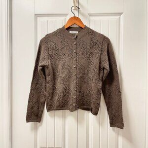 Vintage Brown Wool Lace Floral Cardigan